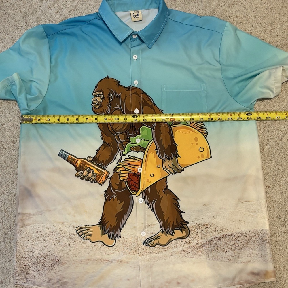 HARDADDY Men's Lg Shirt BigFoot w Taco & Beer at Beach Button Down Short Sleeve - Picture 6 of 7